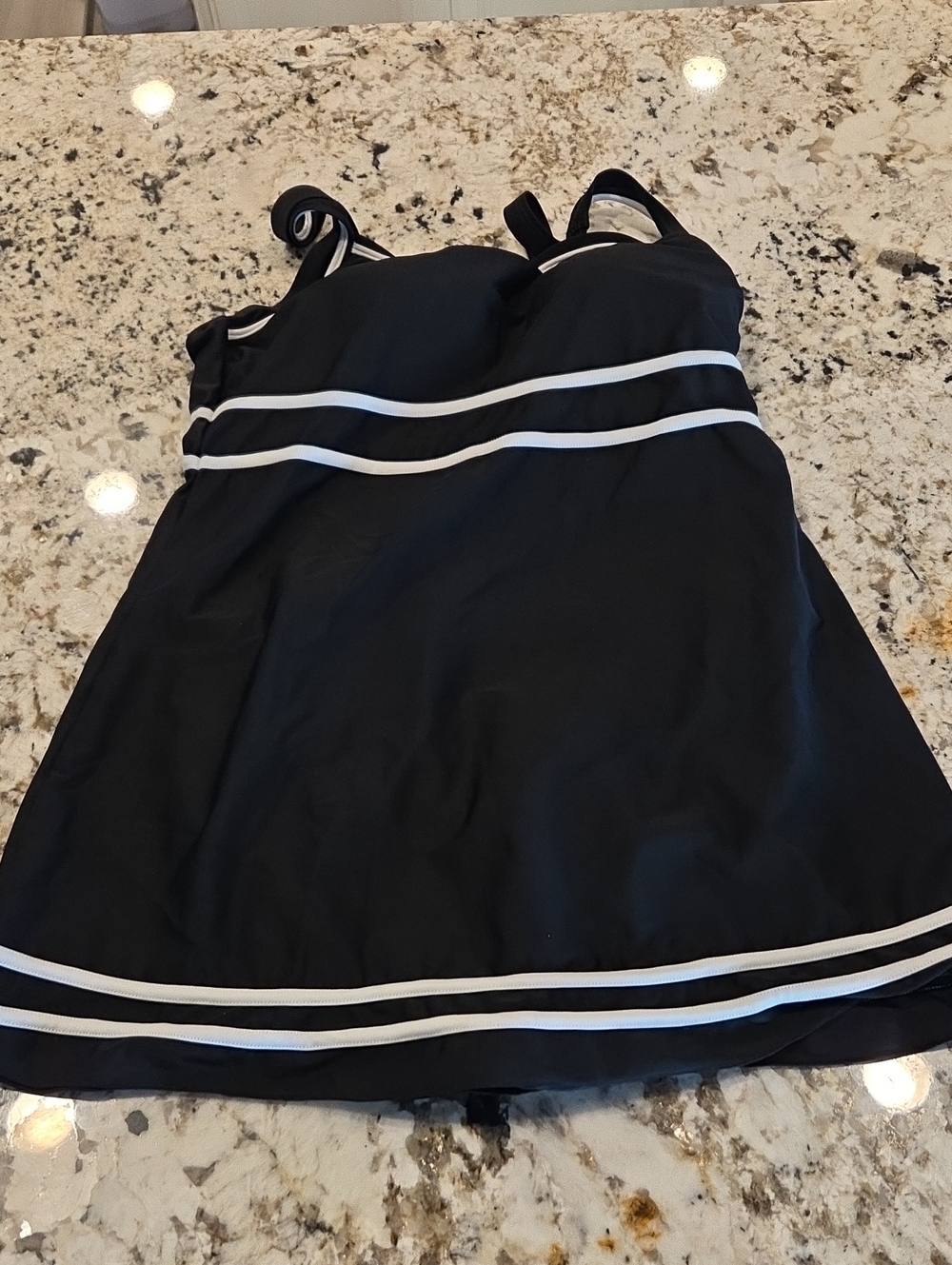 Black Swimdress with White Stripe Detail